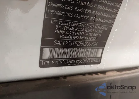 2015 Land Rover Range Rover 5.0L V8 Supercharged z USA, uszkodzony, nr VIN SALGS3TF2FA209794